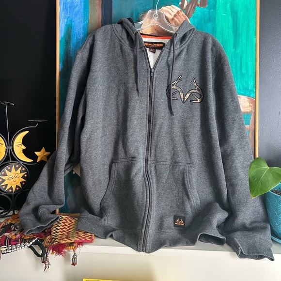 Realtree Gray and Orange Zip Up Hoodie XL - Picture 1 of 16